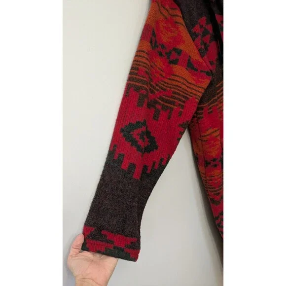 Vintage 90s Woolrich Womens Southwest Wool Trench Coat Large Aztec Long Duster - Picture 2 of 12